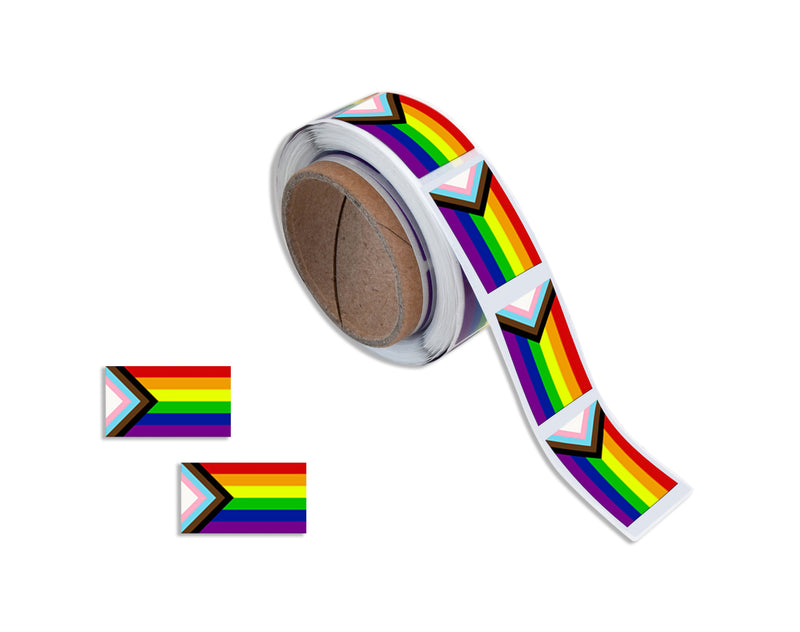 Small Daniel Quasar "Progress Pride" Rectangle Flag Stickers (250 per Roll) - The Awareness Company