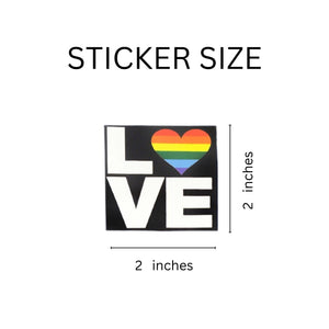 Square Bulk Rainbow Heart Love Stickers, LGBTQ Gay Pride Awareness