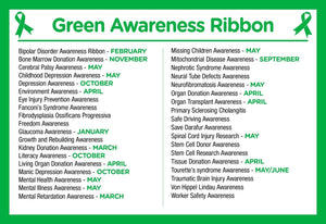 Green Silicone Bracelets for Mental Health, Cerebral Palsy, Organ Donation - The Awareness Company
