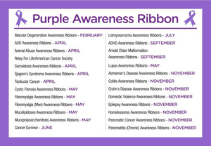 Purple Silicone Bracelets for Alzheimers, Dometic Violence, Lupus, Crohns - The Awareness Company