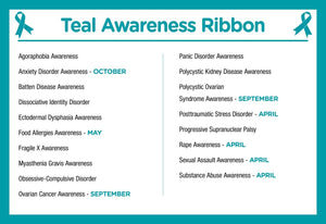 Teal Silicone Bracelets for Ovarian Cancer, PTSD, Rape , Teal Wristbands - The Awareness Company