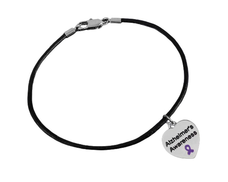 Bulk Alzheimer's Charm Leather Cord Bracelets - The Awareness Company