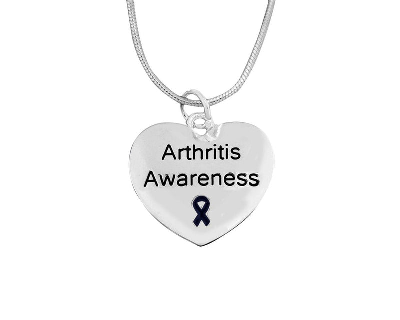 Bulk Arthritis Awareness Dark Blue Ribbon Heart Charm Necklaces - The Awareness Company