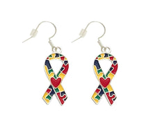 Load image into Gallery viewer, Autism Ribbon with Heart Hanging Earrings - The Awareness Company