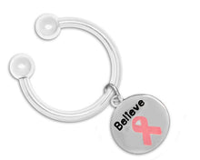Load image into Gallery viewer, Believe Circle Pink Ribbon Awareness Keychain - The Awareness Company