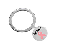 Load image into Gallery viewer, Believe Circle Pink Ribbon Awareness Split Keychains - The Awareness Company