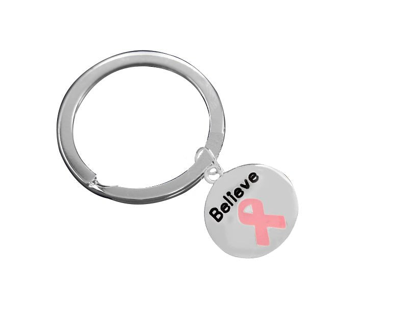 Believe Circle Pink Ribbon Awareness Split Keychains - The Awareness Company