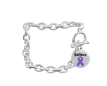 Load image into Gallery viewer, Bulk Purple Ribbon Believe Charm Link Style Chunky Bracelets - The Awareness Company