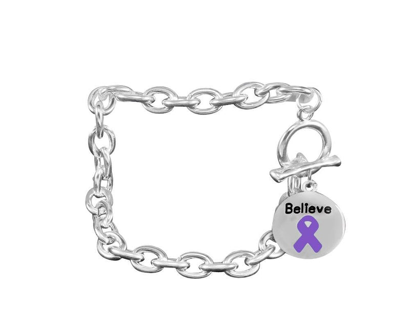 Bulk Purple Ribbon Believe Charm Link Style Chunky Bracelets - The Awareness Company