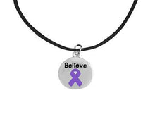 Load image into Gallery viewer, Bulk Believe Circle Charm Purple Ribbon Cord Necklaces - The Awareness Company