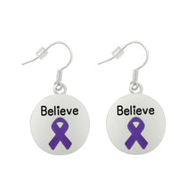 Load image into Gallery viewer, Believe Purple Ribbon Earrings - The Awareness Company