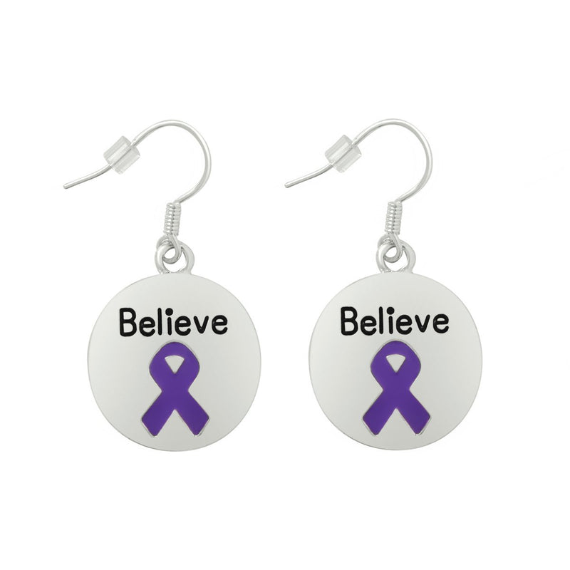 Believe Purple Ribbon Earrings - The Awareness Company