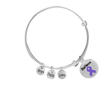 Load image into Gallery viewer, Bulk Purple Ribbon Believe Charm Retractable Bracelets - The Awareness Company