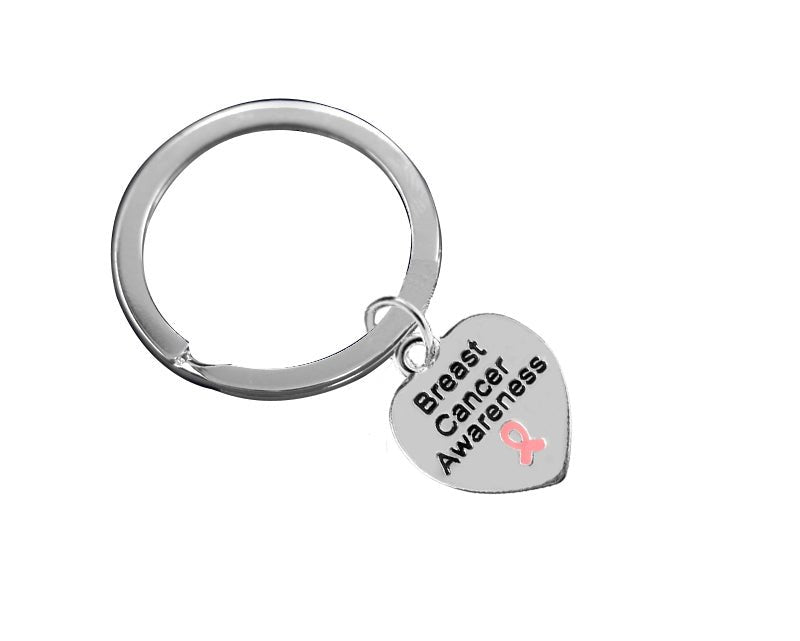 Breast Cancer Awareness Heart Pink Ribbon Keychains - The Awareness Company