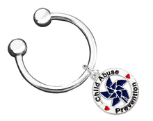 Load image into Gallery viewer, Bulk Blue Pinwheel Charm Child Abuse Prevention Key Chains - The Awareness Company