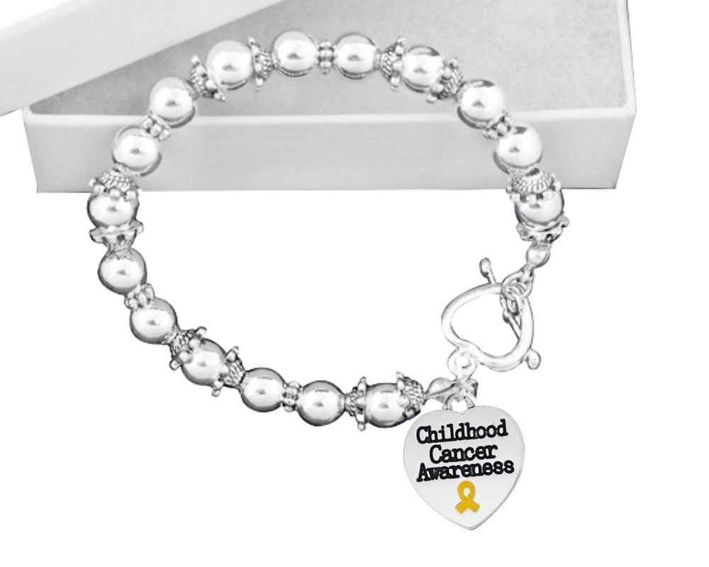 Childhood Cancer Heart Awareness Charm Silver Beaded Bracelets - The Awareness Company