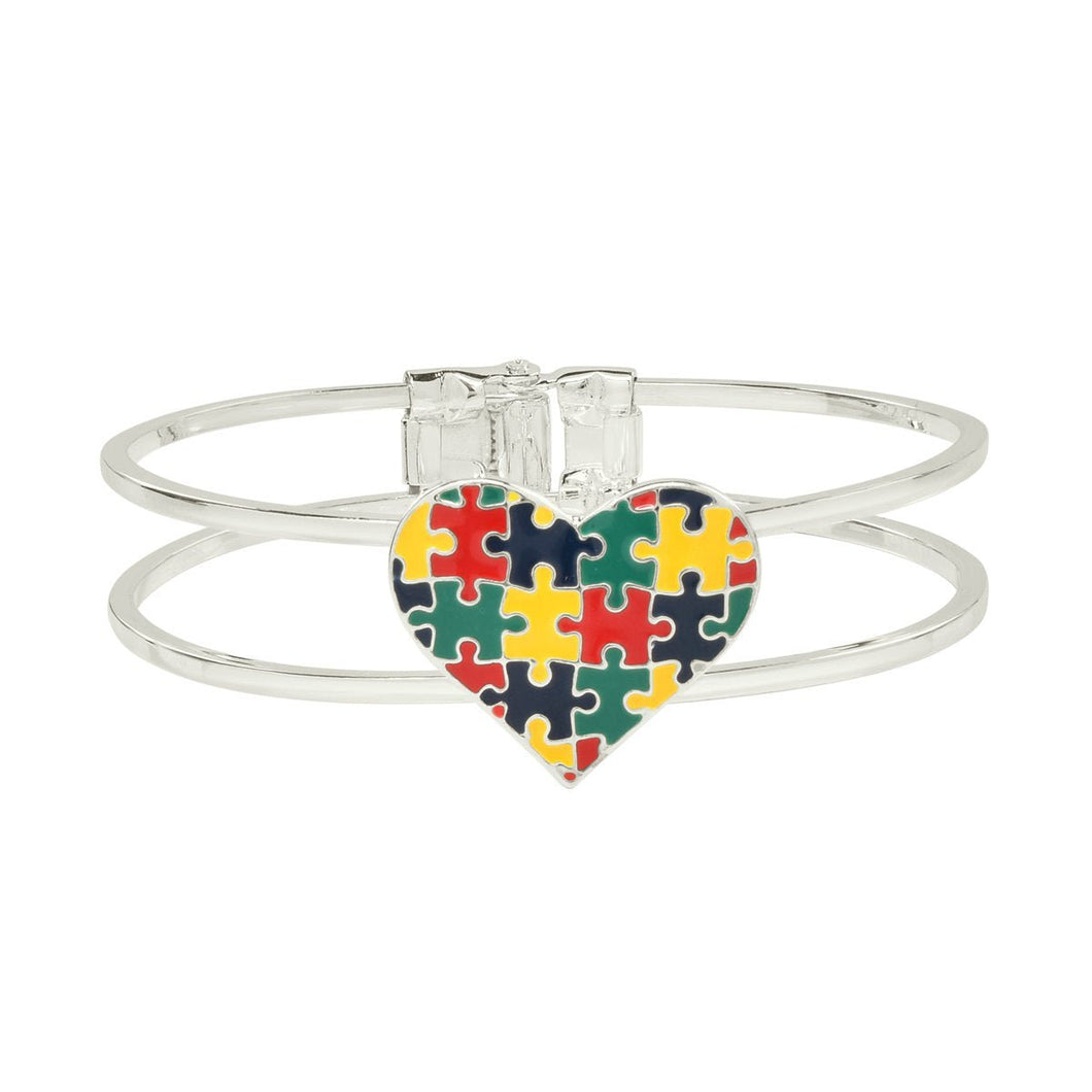 Colored Puzzle Heart Autism Awareness Bangle Bracelets - The Awareness Company