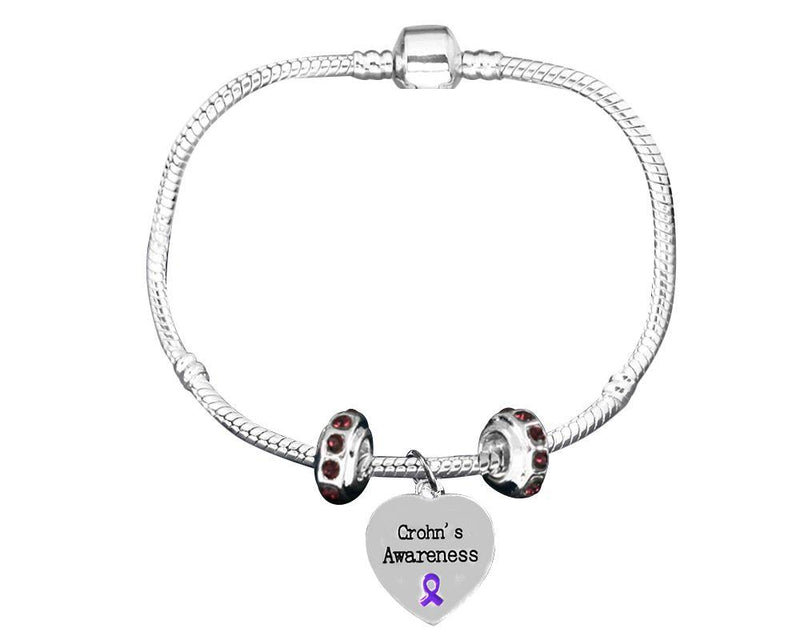 Crohn's Awareness Heart Charm Bracelets with Crystal Accent Charms - The Awareness Company