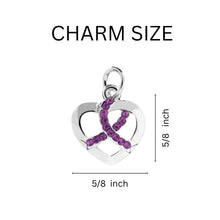 Load image into Gallery viewer, Crystal Purple Ribbon Heart Charm Leather Cord Bracelets - The Awareness Company