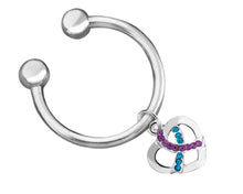 Load image into Gallery viewer, Crystal Teal &amp; Purple Ribbon Silver Heart Key Chains - The Awareness Company