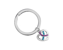 Load image into Gallery viewer, Crystal Teal &amp; Purple Ribbon Silver Split Ring Key Chains - The Awareness Company