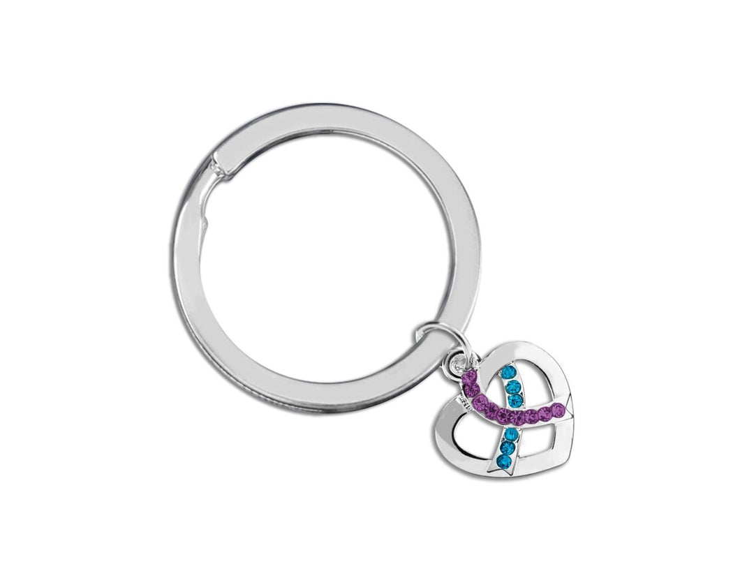 Crystal Teal & Purple Ribbon Silver Split Ring Key Chains - The Awareness Company