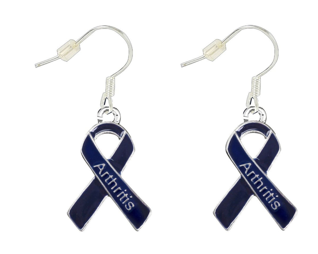 Dark Blue Ribbon Arthritis Awareness Hanging Earrings - The Awareness Company
