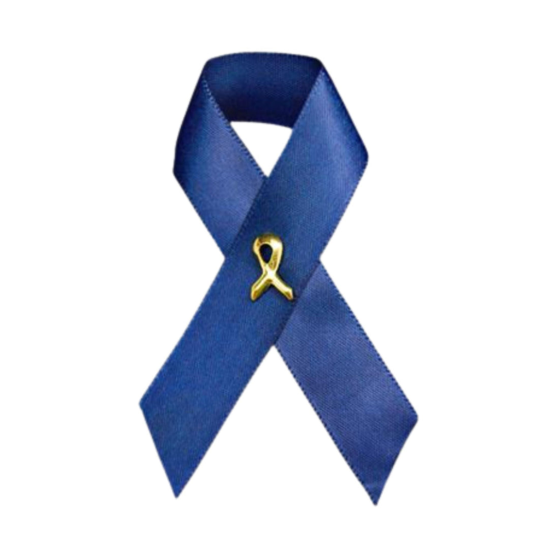 Dark Blue Satin Ribbon Awareness Pins - The Awareness Company