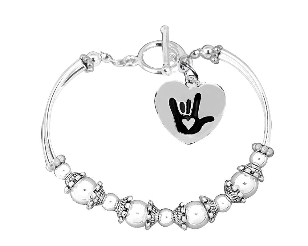 Deaf Symbol for I Love You Hand Sign Partial Beaded Bracelets - The Awareness Company