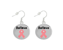 Load image into Gallery viewer, Bulk Pink Ribbon Circle Believe Earrings - The Awareness Company
