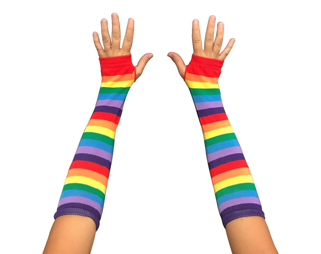 Rainbow Fingerless Elbow Length Gloves
