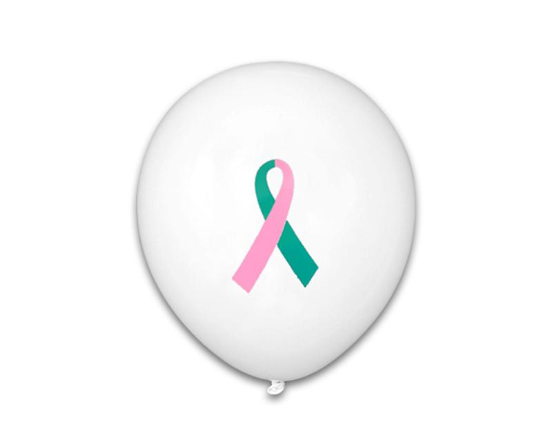 Pink & Teal Ribbon Awareness Balloons, Latex Balloons - The Awareness Company
