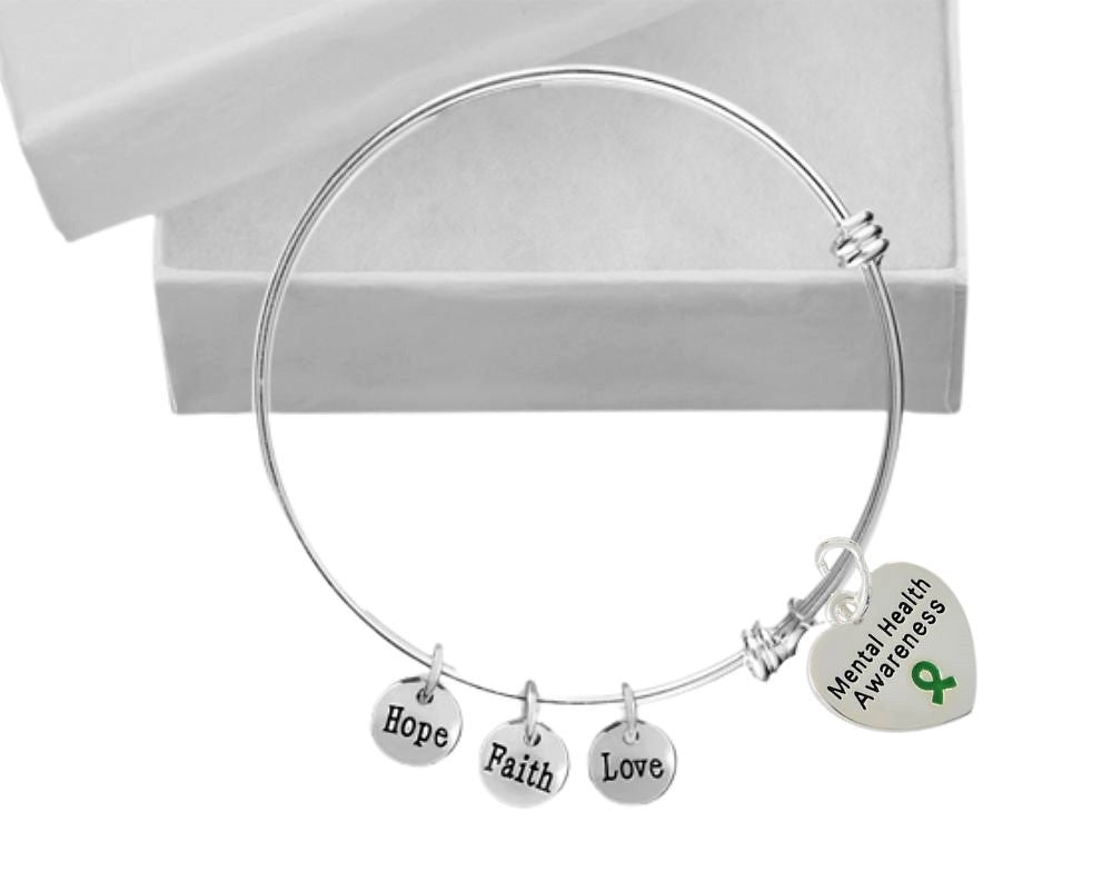 Green Ribbon Mental Health Retractable Charm Bracelets - The Awareness Company