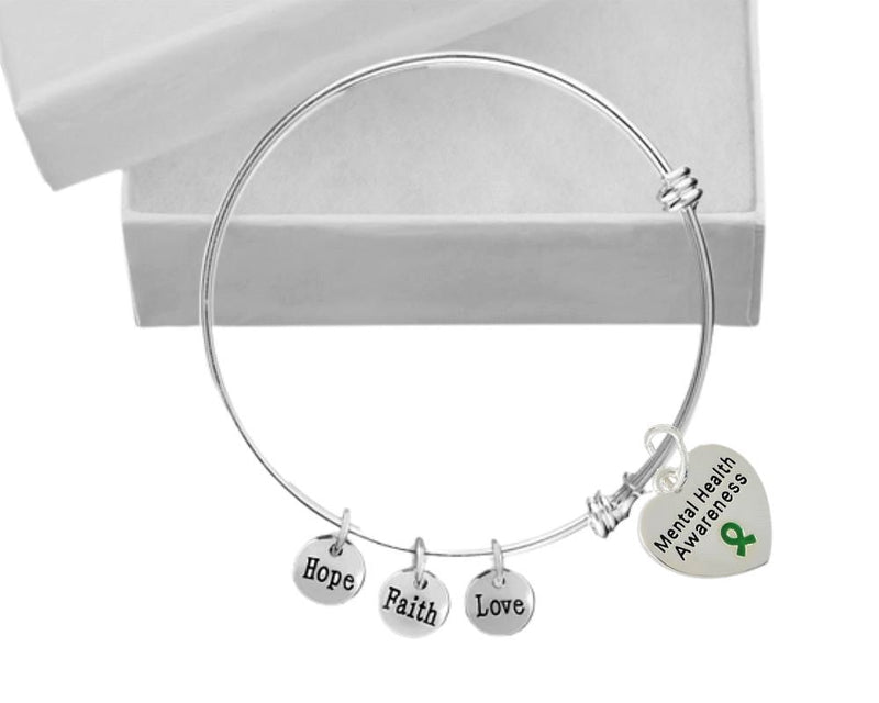 Green Ribbon Mental Health Retractable Charm Bracelets - The Awareness Company