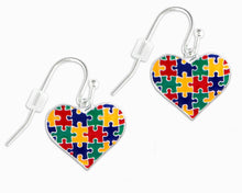 Load image into Gallery viewer, Hanging Autism Colored Puzzle Piece Heart Earrings - The Awareness Company