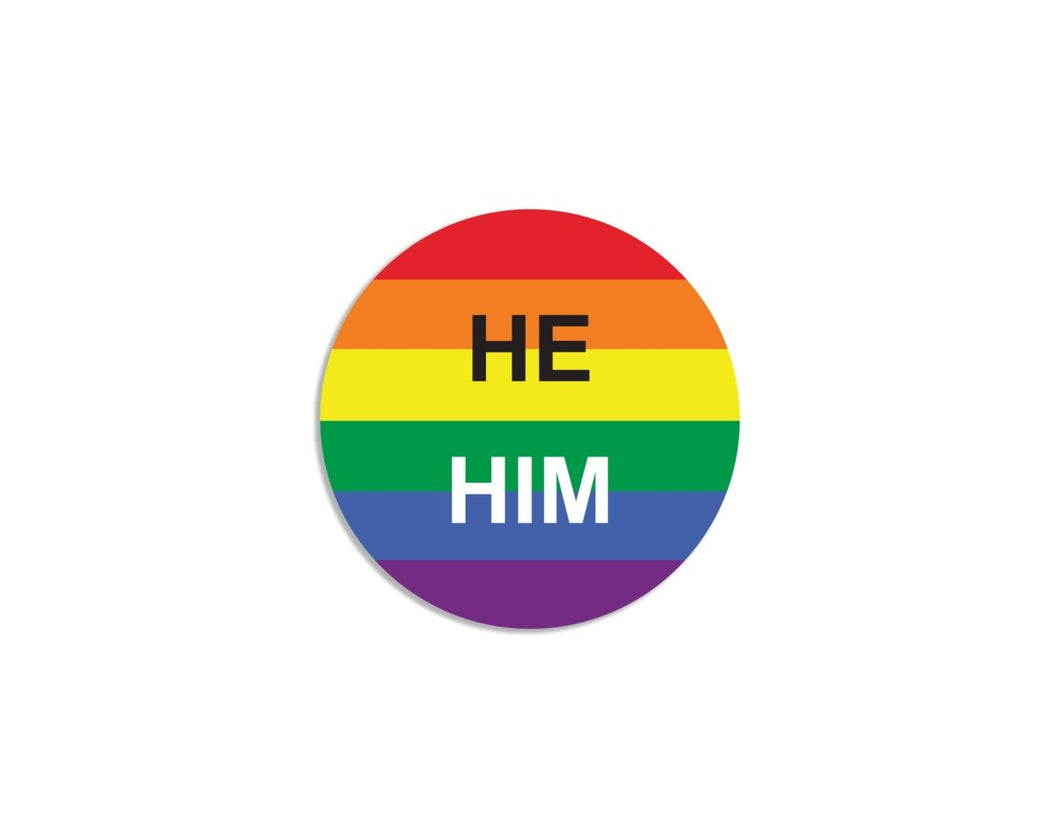 He/Him Pronoun Rainbow Flag Striped Button Pins - The Awareness Company