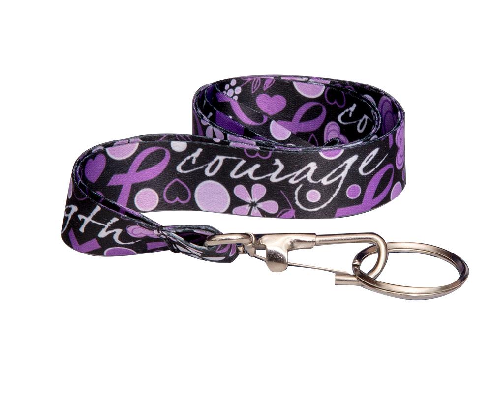 Bulk Hope Strength Purple Ribbon Lanyards Wholesale, Domestic Violence, Alzheimers - The Awareness Company