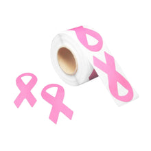 Load image into Gallery viewer, Large Pink Ribbon Shaped Stickers (250 per Roll) - The Awareness Company