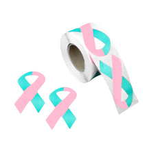Load image into Gallery viewer, Large Pink &amp; Teal Ribbon Stickers (250 per Roll) - The Awareness Company