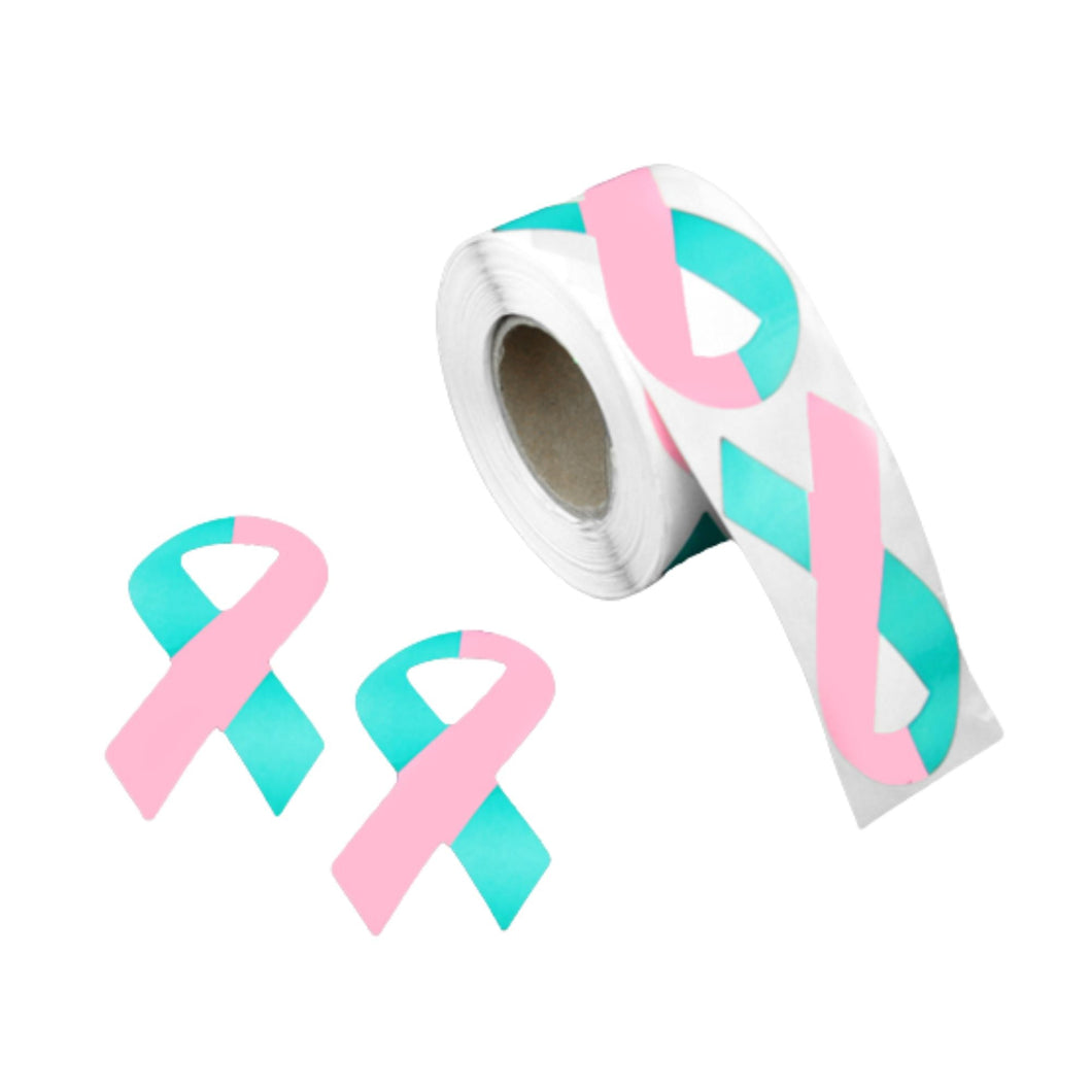 Large Pink & Teal Ribbon Stickers (250 per Roll) - The Awareness Company