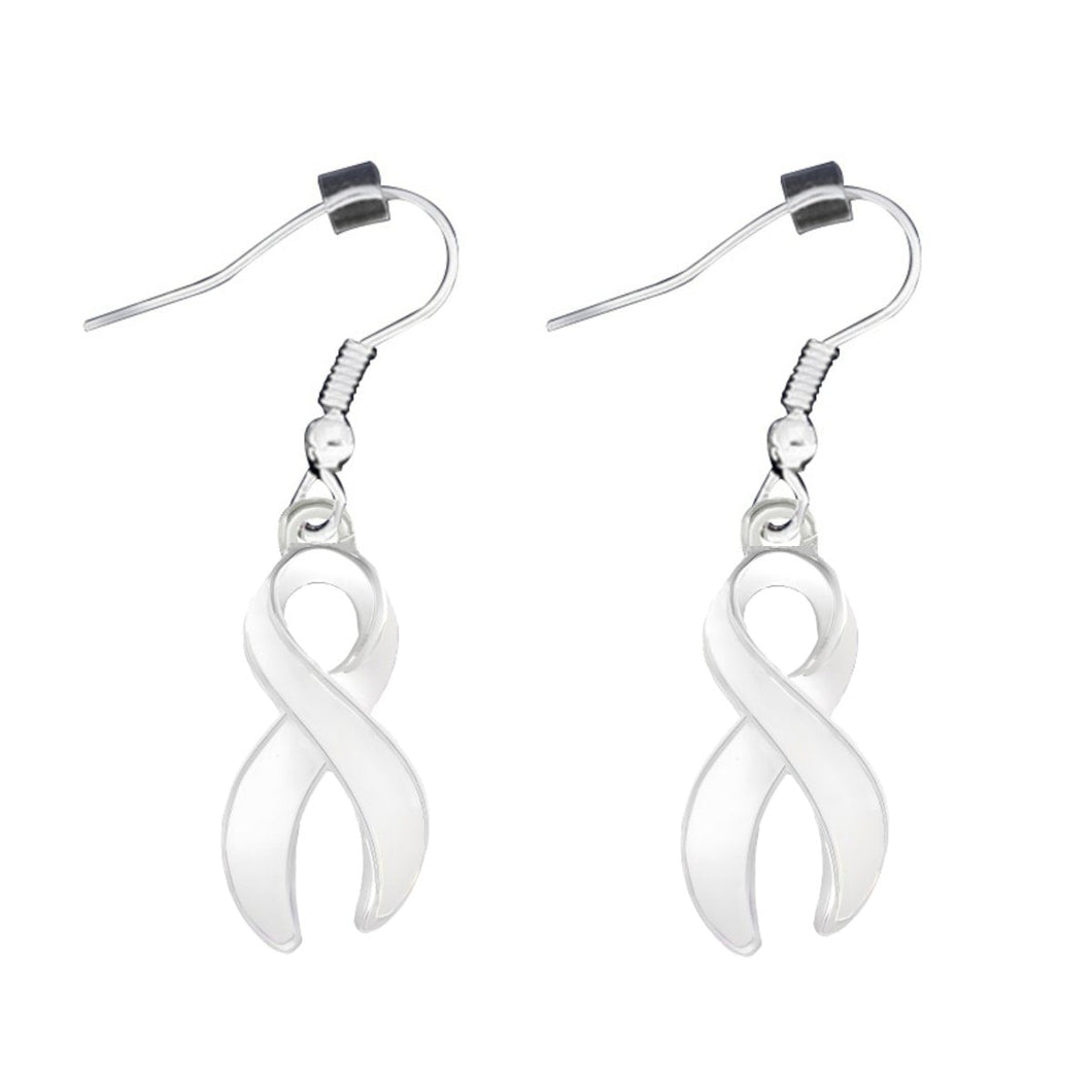 Large White Ribbon Hanging Earrings - The Awareness Company
