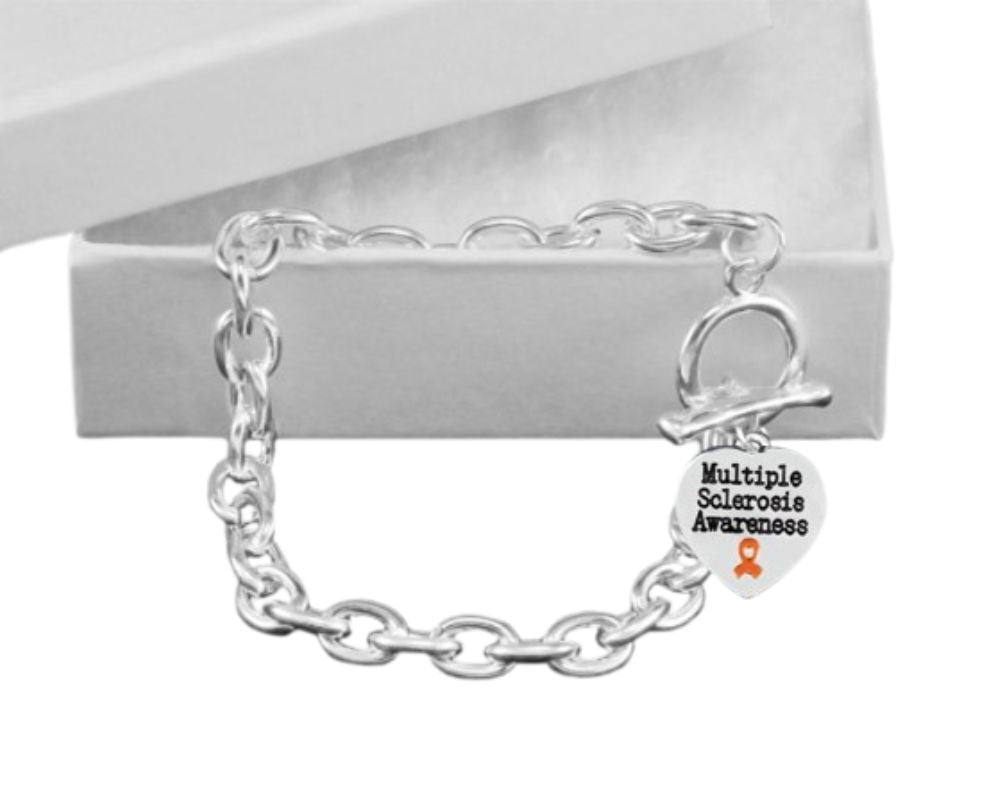 Multiple Sclerosis Awareness Heart Charm Chained Style Chunky Bracelets - The Awareness Company