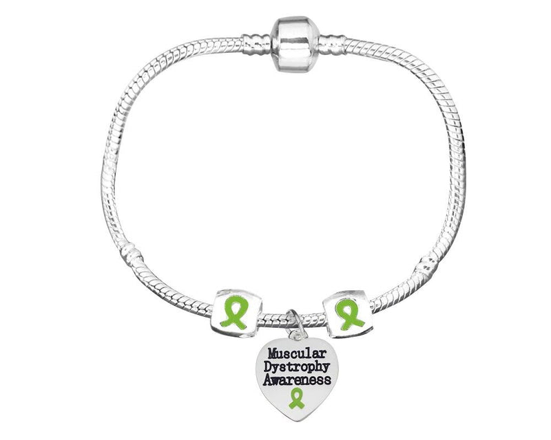 Muscular Dystrophy Awareness Heart Charm Bracelets With Barrell Accent Charms - The Awareness Company