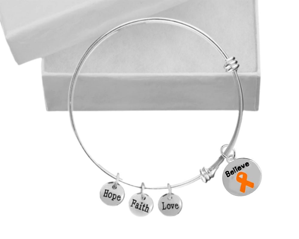 Orange Ribbon Believe Charm Retractable Bracelets - The Awareness Company