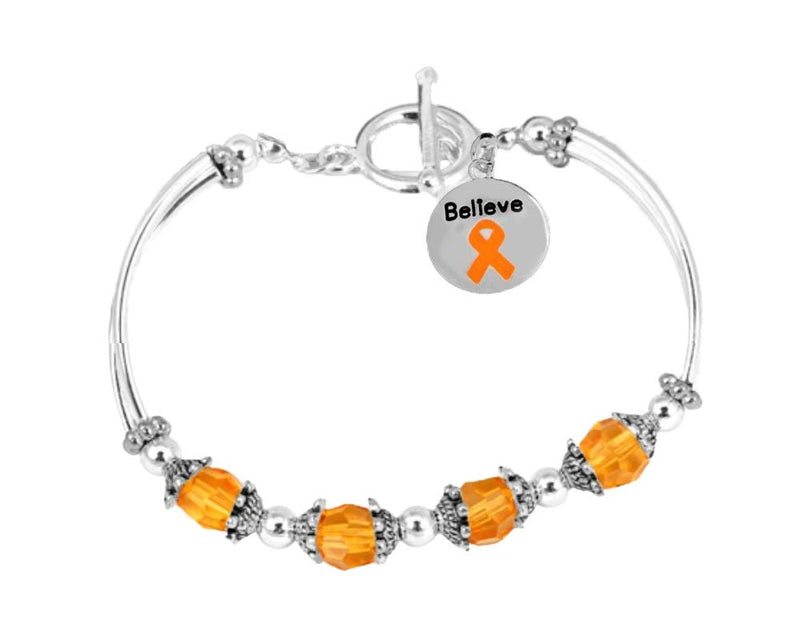 Orange Ribbon Believe Circle Charm Partial Beaded Bracelets - The Awareness Company