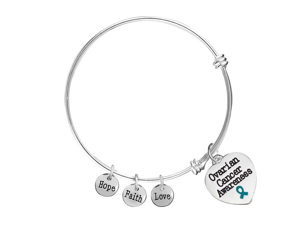 Ovarian Cancer Awareness Heart Retractable Charm Bracelet - The Awareness Company