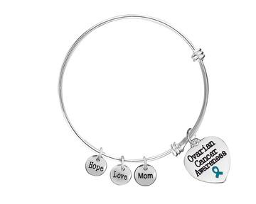 Ovarian Cancer Mom Awareness Heart Retractable Charm Bracelet - The Awareness Company