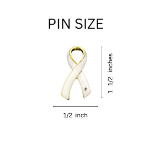 Large White Ribbon Awareness Pins for Lung Cancer & Bone Cancer Awareness
