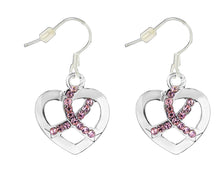 Load image into Gallery viewer, Pink Ribbon Crystal Heart Hanging Earrings - The Awareness Company