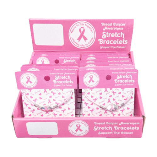 Pink Ribbon Silicone Bracelet Counter Display (12 Cards)